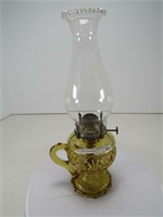 YELLOW GLASS FINGER PEDESTAL OIL LAMP