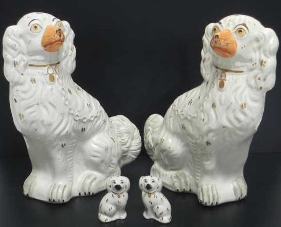 LARGE & SMALL PAIR OF STAFFORDSHIRE SPANIEL STATUE