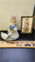 1988 Figurine Glazed Goose Girl and Picture Frame