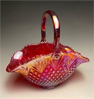 Rare Large Red LE Smith Carnival Glass Basket