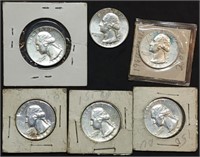 6 Washington Silver Quarters BU & Proof