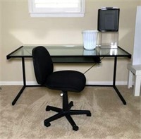Modern Metal & Glass Desk with Office Chair