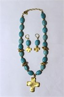 Turquoise and Gold Cross Necklace