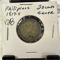 1917-S PHILIPPINES 20 CENTAVOS SILVER