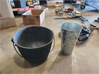 Cauldron and galvanized vase 10x8