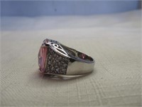 Lady's Sterling Silver & Pink Stone Accent Ring