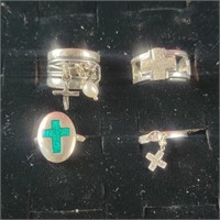 Four .925 Silver rings with Crosses szs 6.5-8