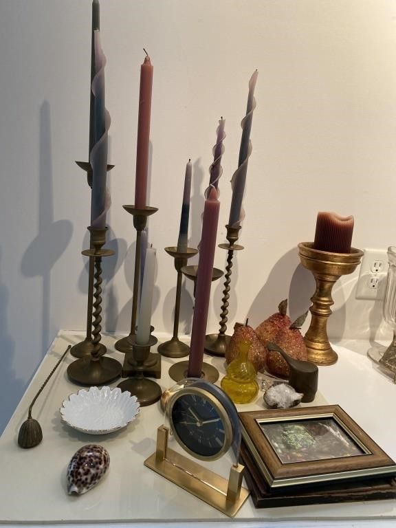 Brass candlesticks, and home decor