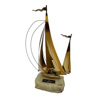 Brass Sailboat on Marble Stand - Signed De Mott