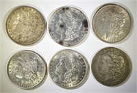 6 MORGAN DOLLARS VF/AU; 1885, '87, 2-'89 O, 1902-O