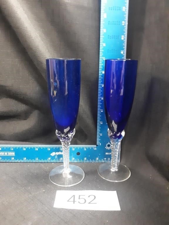 Cobalt Blue Crystal Stemmed Wine Glasses
