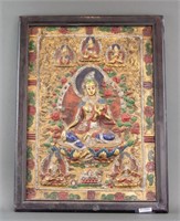 Tibetan Wood Carved Tara Panel with Frame
