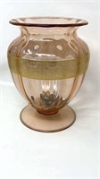 Pink Depression Glass Vase w Gold Trim