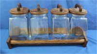 4 Glass Canisters w/Lids & Stand