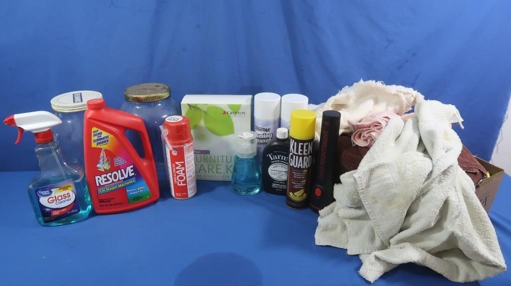 Home Cleaning Supplies, Rags & lg Jars