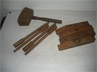 Vintage Wood Clamps & Hammer