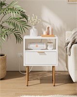 Aobafuir Nightstand with Charging Station, Drawer
