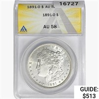 1891-O Morgan Silver Dollar ANACS AU58