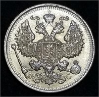1913 Russia 20 Silver Kopecks BU High Grade Coin