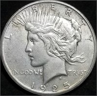 1925-S Peace Silver Dollar AU+ from Set