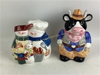 Ceramic cookie jars:  cowboy cow and snowman