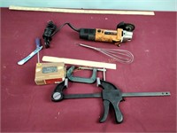 Clamps, screws, Chicago Electric angle grinder,