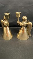 2 brass angel candlestick holders