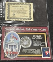 1990 Canada Silver Dollar Coin With Stamp- COA