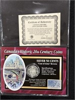 1964 Canada 50 Cents Silver Coin With Stamp- COA