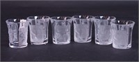 Six crystal shot glasses, 2" high, marked Lalique