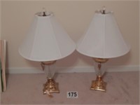 (2) Brass Lamps w/white shades