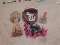 Bundle of Wheat, Basket, Flowers & Candle Vase