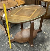 Wooden Inlaid Art Deco Table Glass On Top