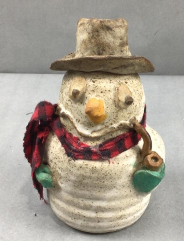 Snowman pottery sculpture