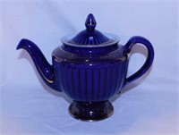 Hall 6 cup cobalt teapot w/ gold trim, 7" tall