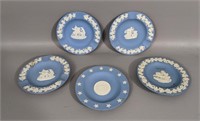 Five Wedgwood Jasperware Blue Saucers
