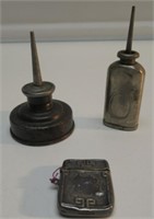 (2) SMALL OIL CANS. LGEST. IS 3". STERLING MATCH