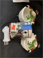 2 SNOWMEN CANDY DISHES & PLUG-IN INCENSE BURNER