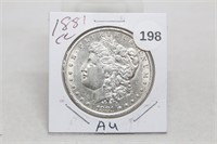 1881CC AU Morgan Silver Dollar