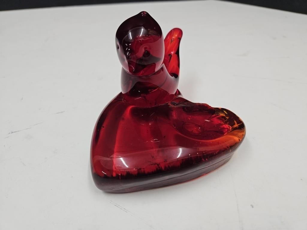 Signed Ruby Red  Bird W. Ward Paperweight