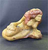 Vintage carved wood mermaid statue