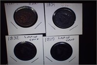 (4) Large Cent Coins - 1819, 1832, 1834, 1854