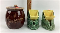 McCoy pottery bookend planters, one