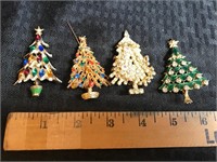 Set of 4 Christmas Tree Brooches