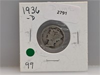 1936-D 90% Silver Mercury Dime