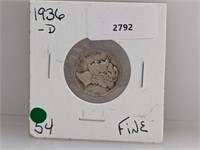 1936-D 90% Silver Mercury Dime