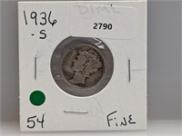 1936-S 90% Silver Mercury Dime