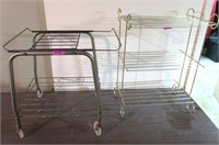 Two Vintage Steel Shelves, one has wheels