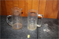 Glass pitcher, beer mug, Jim beam glass boot