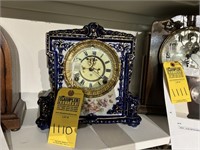 MANTEL CLOCK - ANSONIA CLOCK CO - BLUE & WHITE CER